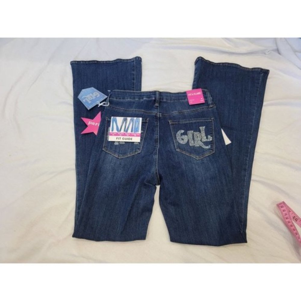S.O.N.G Fit N Flare 5/27 Dark Wash Jeans Baby Girls Bejeweled on Back Pockets NW - Picture 3 of 10